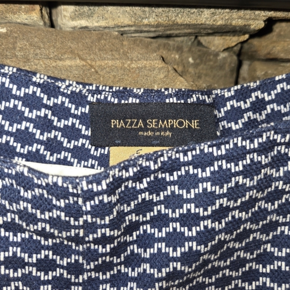Piazza Sempione Blue And White Patterned Pants Made In Italy